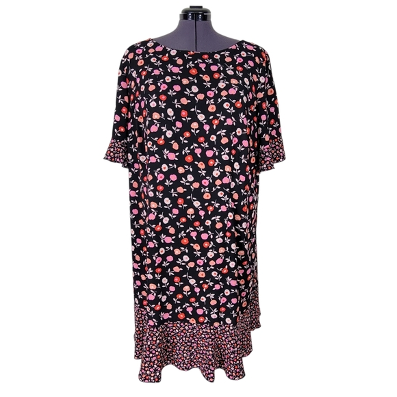 Talbots Midi Shift Dress Size 22W Floral Contrast Hem Ruffled Half Sleeves Bow - Picture 4 of 13